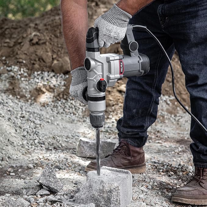 XtremepowerUS 1200W Electric Rotary Hammer SDS Plus Drill Swivel Adjustable Handle Drilling With Flat Chisels, Point Chisels and 3 Drill Bits Carrying Case