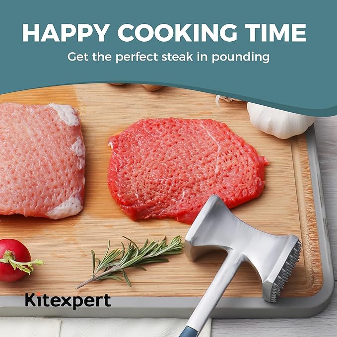 KITEXPERT Meat Tenderizer Hammer with Comfortable-Grip Handle, Dual-side Mallet for Kitchen, Heavy Duty Pounder For Tenderizing Steak, Beef and Fish, Blue