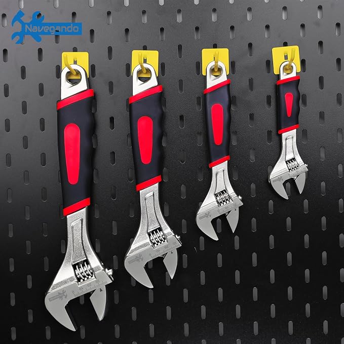Navegando 4-Piece Adjustable Wrench Set, 6/8/10/12 Inch, Heat Treated Carbon Steel with Non-Slip Rubber Grip，Corrosion Resistant Finish for Automotive, Plumbing & DIY Repairs