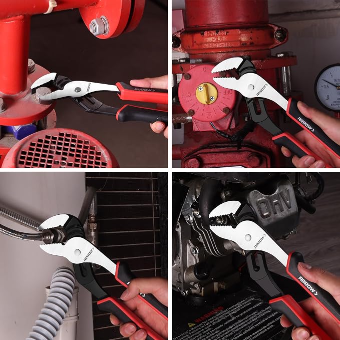 ARROW 12-Inch Groove Joint Pliers, Adjustable Water Pump Pliers with TPR Handle, High Carbon Steel Tongue and Groove Plier for Plumbing, Automotive and Household Repairs