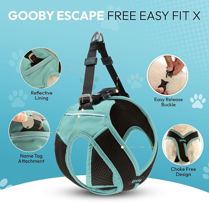 Gooby Escape Free Easy Fit X Step-in Dog Harness, Seattle Blue, Large | Patented escape-free, tightens on back-out; Choke-free X-frame + V-neck; Quick-release buckle; Reflective trim