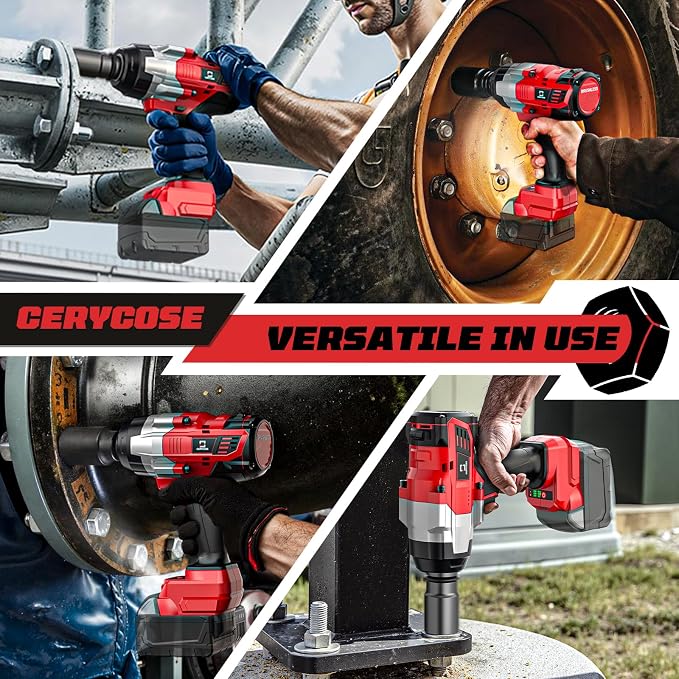 Cordless Impact Wrench 3/4 inch Compatible with Milwaukee Battery, Cerycose1850ft-lbs (2500N.m) Brushless Electric Impact Gun, High Torque Impact Driver, Heavy-Duty Automotive with 4 Sockets
