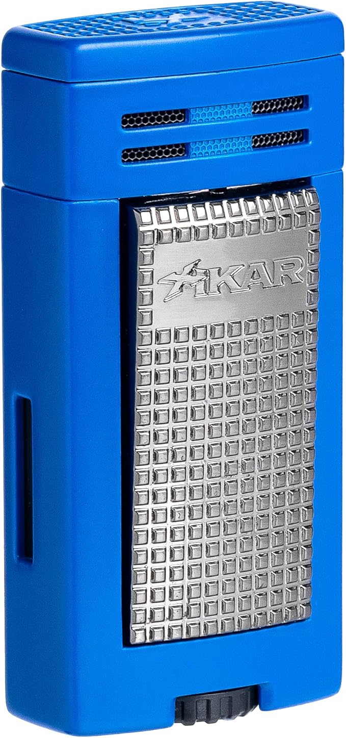 XIKAR® Ion Double-Jet Flame Cigar Lighter. with Textured Trigger Button and a Safety Mechanism. (Blue)
