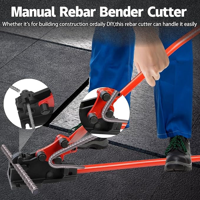 Rebar Bender/Cutter 2 in 1 Metal Tool, Manual Removable Rebar Shears and Bending Machine, cuts and bends rebar up to 5/8" for Construction Site and Home-use, Red