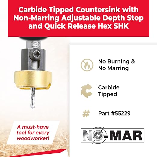 Amana Tool 82 Degree Countersink with Drill Bit Depth Stop and No-Thrust Ball Bearing, 55229, 3/8 D x 5/32 Drill D x 1/4 Inch Quick Release Hex Shank