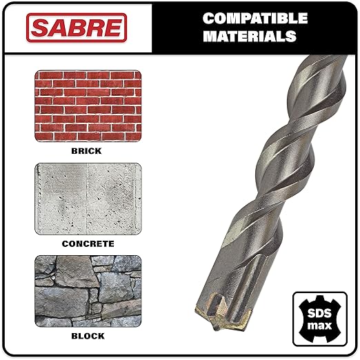 Sabre Tool 1/2 Inch x 21 Inch SDS MAX Rotary Hammer Drill Bit, U-Flute, Carbide Tipped for Brick, Stone, and Concrete (1/2inches x 16inches x 21