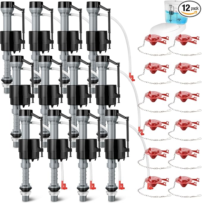 Saillong 12 Sets Toilet Float Replacement Kit, Universal Toilet Flusher Replacement Kit and 2 Inch Flapper Replacements, High-Performance Tank Water Control and Fill Valve