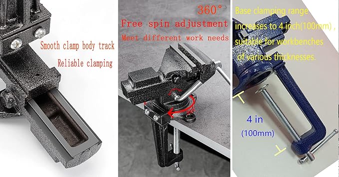 MYTEC Bench Vise or Table Vise, multifunctional jaw, multi-functional Combined Vise with Quick Adjustment, Universal Rotate 360° Work Clamp-On Vise, 3.3" blue