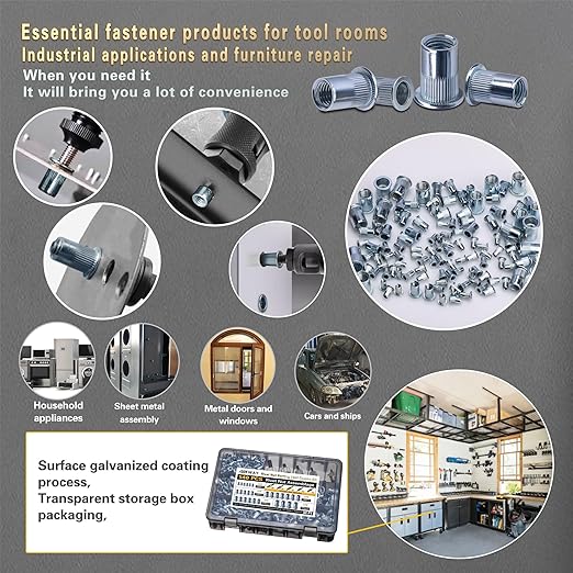 Rivet Nut Tool Kit 540Pcs Nut Riveter Tool Kit (M8/M6/M5/M4/M3), Suitable for Furniture, Decoration, Automobile, Shipbuilding and Industrial Applications