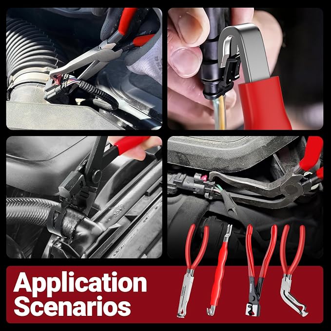 4PCS Electrical Disconnect Pliers Set, Automotive Electrical Disconnect Pliers and Terminal Pin Removal Tool Kit, Professional Automotive Tools for Most Cars, Trucks and SUVs
