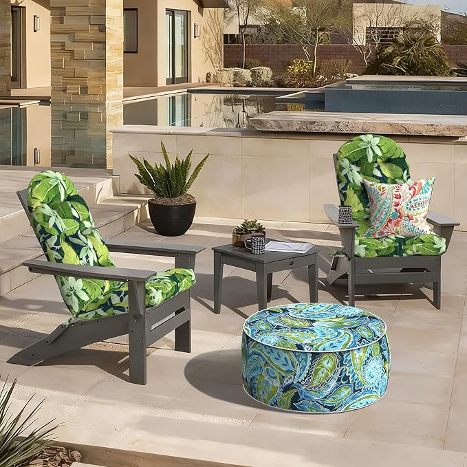 LVTXIII 2 Pack Outdoor Adirondack Chair Cushions, 44x19x4 Inch Water Repellent Patio Cushions for Rocking Chairs, Thick Tufted High Back Seat Cushion Set, Jungle Leaves