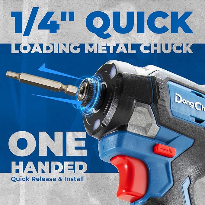 Dong Cheng 20V Brushless Impact Driver, 1840in-lbs Torque, with 2 x 2.0Ah Batteries, 3200RPM, 4300IPM, 1/4" Hex Chuck, 4 Work Modes for Home Improvement and DIY Projects