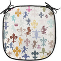 Lunarable Fleur De Lis Chair Cushion Pad, Pattern with Lions Horses Griffins Unicorn and Royal Flower Fantasy Art, Seat Padding for Kitchen & Patio with Anti-Slip Backing, 16"x16", Ivory Multicolor