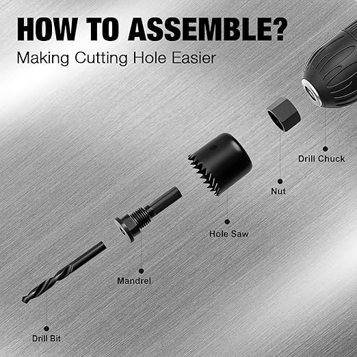 KATA 8PCS Hole Saw Kit 1" to 2-1/8"(25-54mm) Hole Saw Set in Case with Mandrels and Hex Key for Soft Wood, PVC Board, Plywood