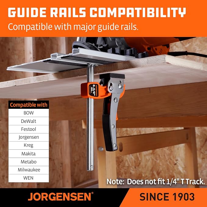 Jorgensen 6-5/8" Ratcheting Table Clamps, Quick Release Track Saw Clamps, Guide Rail Clamp for MFT Table and Guide Rail System, 2-7/8" Throat Depth, 400lbs Load Limit, 2 Pack