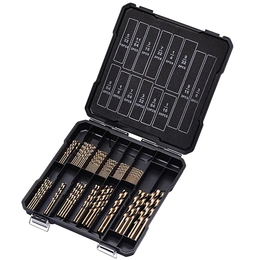 Cobalt Drill Bit Set for Hardened Metal and Stainless Steel, 111Pcs M35 High Speed Steel Twist Jobber Metal Drill Bits 1/16"-3/8", with Plastic Index Storage Case
