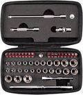TEKTON 1/4 Inch Drive 6-Point Small Engine Socket Set, 50-Piece | SKT07901 | (5/32 - 9/16 in., 4 - 15 mm, Phillips #1 - 3, Slotted 3/16 - 5/16 in., T7 - T30), Shallow, Zipper Case, Custom Foam