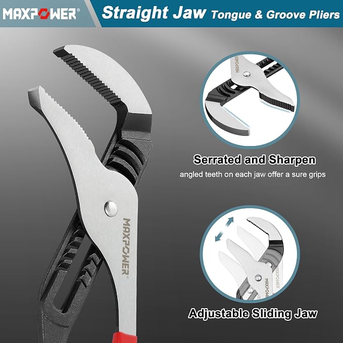 MAXPOWER 20 inch Groove Joint Pliers, 5.5 inch Max Opening | Straight Jaw Locks Pliers