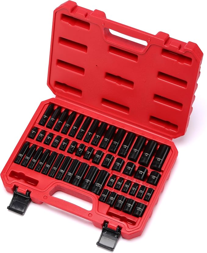 CASOMAN 1/4 Inch Drive Master Impact Socket Set, 50-Piece, 6-Point, SAE/Metric, 5/32 Inch - 9/16 Inch, 4mm - 15mm, Standard/Deep,CR-V
