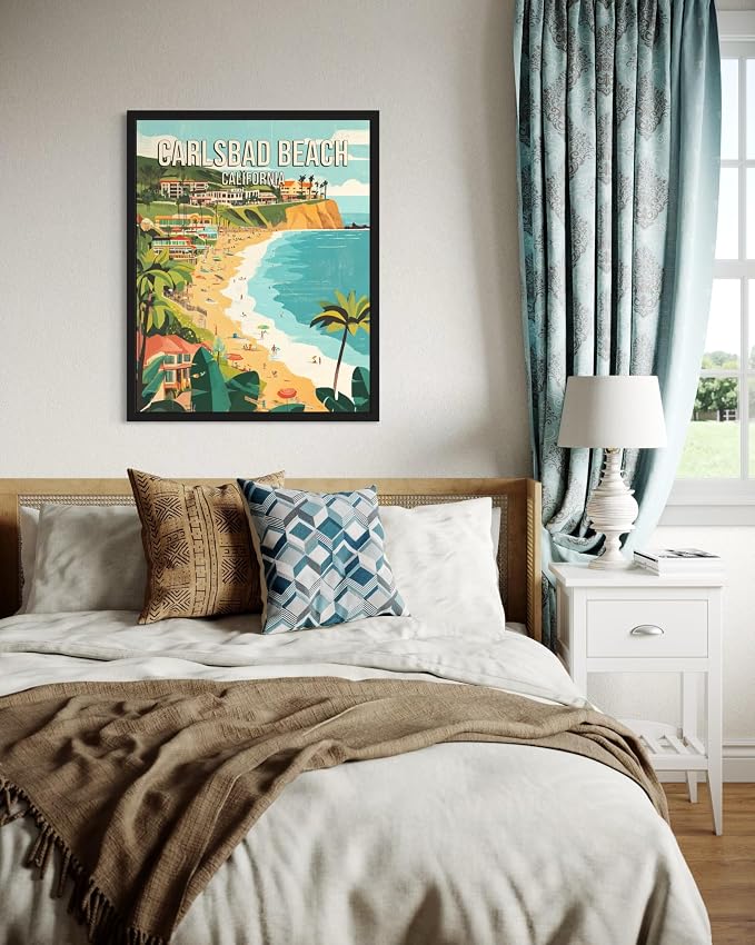 Carlsbad Beach California Wall Art Print Poster, US Vintage Retro Beach Scenery Posters Prints for Restroom Home Picture Painting Artwork Gallery 219 (Carlsbad Beach California, 24 x 36 inches, Unframed)