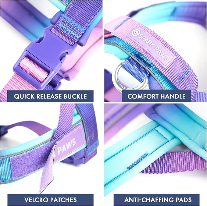 Spark Paws No Pull Front Clip Dog Harness - Easy On, Padded and Lightweight | Two Clips, On in Seconds, Chest Bearing, Australian Style, No Throat Pressure, for Small Medium and Large Breeds