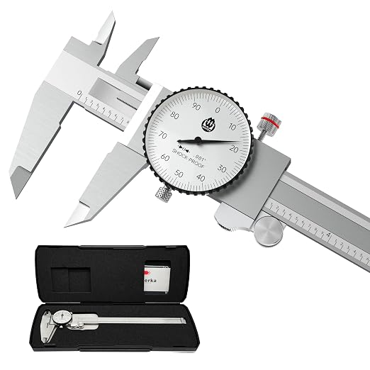werka Dial Caliper 8 Inch, Shockproof Dial Caliper Measuring Tool with 0.001" Precision Micrometer Caliper with Custom Case, 4-Way Measurement, Stainless Steel