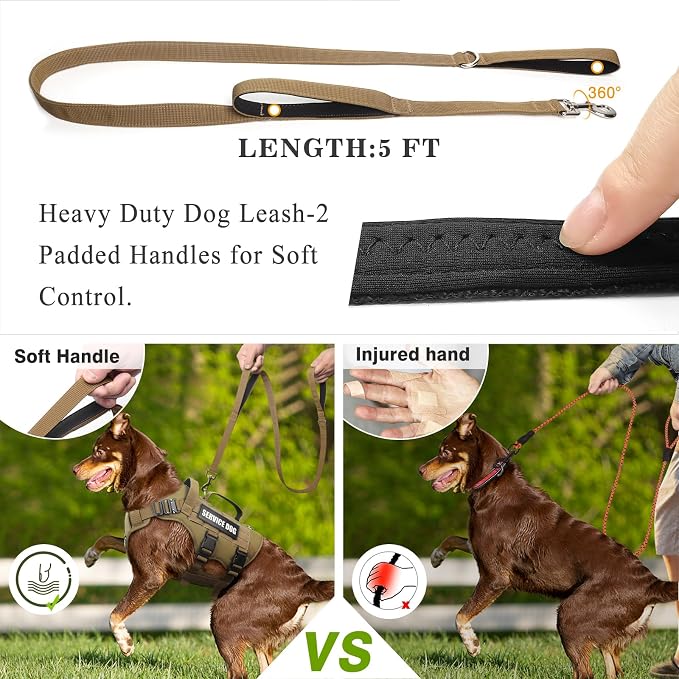 Tactical Dog Harness with Dog Leash, Service Working MOLLE Vest with 10 Pet Patches for Large Dog, No Pull Military Harness and Backpack for Training Hunting Walking