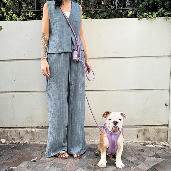 No Pull Dog Harness and Leash Set 3-in-1 Adjustable Anti Pull Dog Harness with Hands-Free Matching Leash,Poop Bag Holder,Easy Walk Dog Harness Extra Small Sized Dog(Lilac)