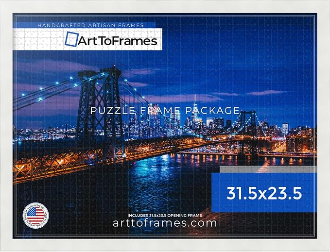 ArtToFrames Puzzle Frame for Buffalo Games 1500 Piece Jigsaw Puzzles, 31.5x23.5 Inch (80x60 cm), Soft White Engineered Wood with Economy Acrylic, Ready to Hang Puzzle Display