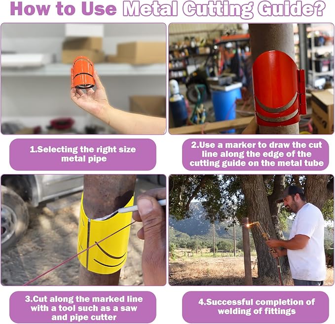 6 Piece Metal Pipe Cutting Guide Kit Sizes Includes:1-5/8" 1-7/8" 2-3/8" 2-7/8" 3-1/2" 4-1/2" Pipe Cutting Guide, Pipe Saddle Template Cutting Guide Cuts at 22.5°, 45°, 90° & Saddle Cut, Steel