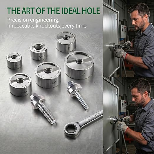 Ratchet Knockout Hole Punch Driver Kit, 1/2" to 2" Slug-Buster Knockout Electrical Conduit Hole Cutter Set Manual KO Tool Kit with 6 Dies & Ratchet Wrench, for Electrical Conduit & Panels