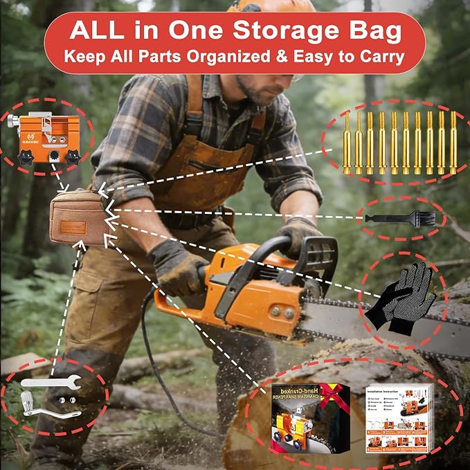 Portable Manual Chainsaw Sharpener Jig Kit, Chainsaw Sharpener Tool with 10 High Hardness Titanium Plated Diamond Bits Chain Saws Blade Sharpener Chainsaw Accessories fit for 4"-22" Chain Saw