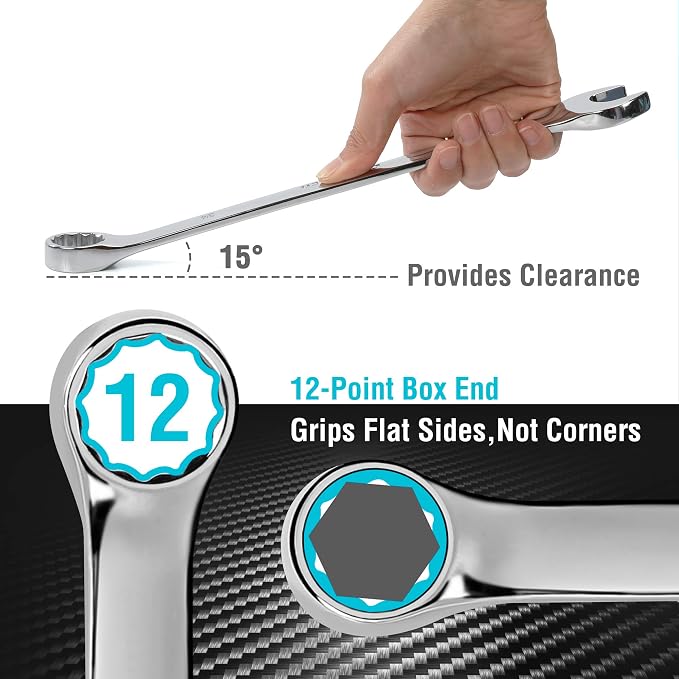 DURATECH Combination Wrench Set, SAE, 11-Piece, 1/4'' to 7/8'' | 12-Point, CR-V Steel, Organized in Wrench Holder