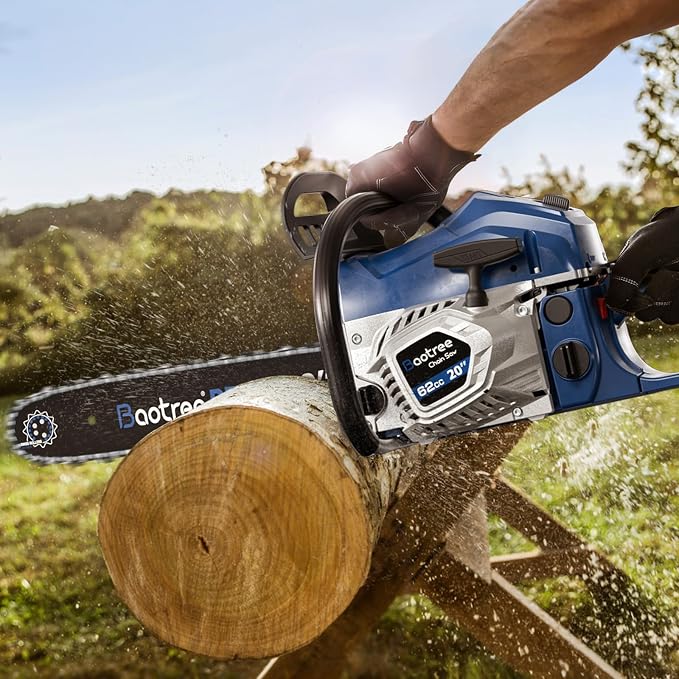 62cc 2-Cycle 20 Inch Gas Chainsaw for Tree Cutting, Firewood, Logging | Anti-Vibration System, Quick Start Technology