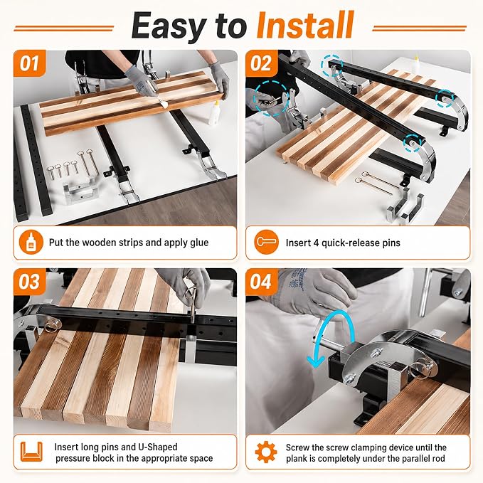 48" Panel Clamp 1 Pack with 2 U-Shaped Blocks, Fits Panels 6.8"-32" Length, 0.8" - 4.3" Thickness, Heavy Duty 4-Way Pressure Parallel Clamp with Powder-Coated Finish for Woodworking Projects