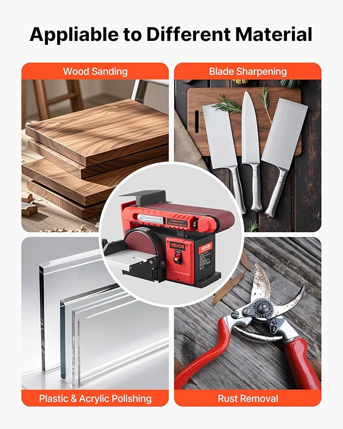 VEVOR 6" Disc Sander & 4" x 36" Belt Sander, 400W Professional Belt Disc Sanders Combo with 0-45° Adjustable Worktable & Dust Collection Port for Woodworking, Knife Sharpening, DIY Crafting