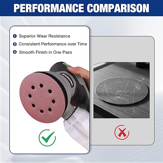 WORKPRO 150-Piece 150 Grit Sanding Discs - 5-Inch 8-Hole Hook and Loop Sandpaper for Random Orbital Sander (Not for Oscillating Tools or Mouse Sander)