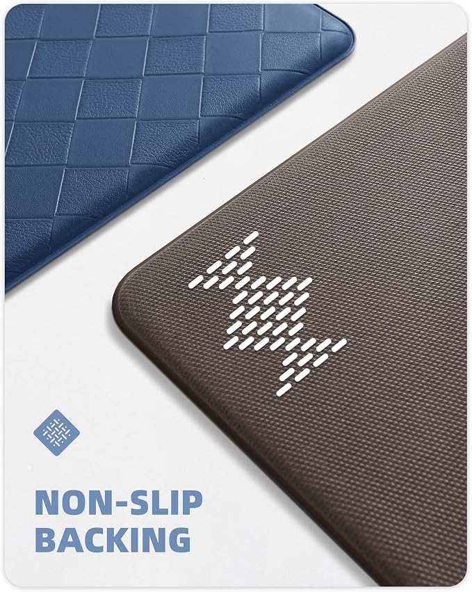 Color&Geometry Anti Fatigue Cushioned Checkered Designed Kitchen Mats Set, Easy Clean, Waterproof & Oil Proof Kitchen Floor Mat, Anti Slip Runner for Front Sink Comfort Standing,17x29+17x59,Blue