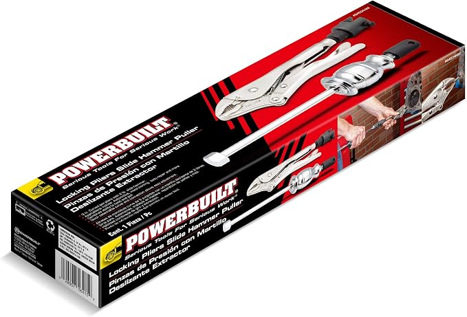 Powerbuilt Slide Hammer Locking Pliers Set, 9 inch Locking Pliers, Sturdy 2 Pound Slide Hammer with a Quick Release Swiveling Coupler, Quick Connect Flex Joint Connection - 645044