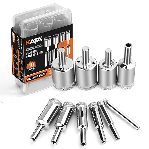 KATA Diamond Hole Saw Kit: 10PCS Diamond Tile Drill Bits for Glass Bottles - Hole Saw Set Holesaw Kit 1/4" to 1-1/5" (6-28mm) - Drilling Holes Cutting for Ceramic, Bottles, Pots, Marble, Granite Stone