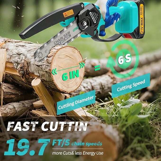 Mini Chainsaw Cordless, 6 IN Lightweight Electric Chainsaw for Wood Cutting | 1*2000mAh Battery, Battery display, Handheld Chain Saw for Branch Trimming, Branch Pruning, Garden Tool Gift for Men, Fathers