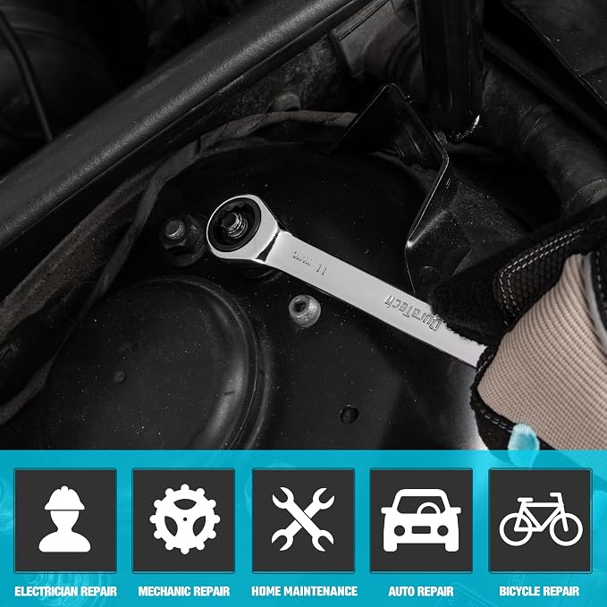 DURATECH 11mm Ratcheting Combination Wrench, Metric | 72-Tooth, 12-Point, CR-V Constructed, Mirror Polish
