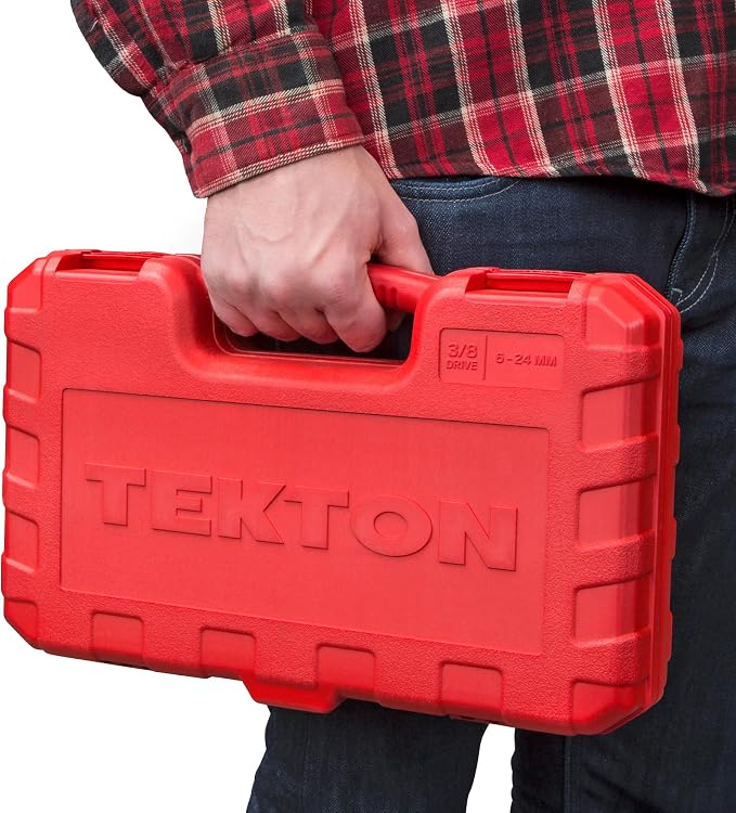 TEKTON 3/8 Inch Drive 6-Point Socket and Ratchet Set, 42-Piece (6-24 mm) | SKT15201 | (6 - 24 mm), Shallow and Deep, Case