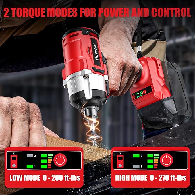 Ecarke Cordless Impact Wrench 1/2 inch Compatible with Milwaukee 18V Battery, 300 Ft-lbs (400N.m) Brushless Electric Impact Gun Includes LED Work Light (No Battery)