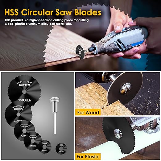 44pcs Black Cutting Wheel Set Compatible with Plastic for Rotary Tool, HSS Circular Saw Blades 6pcs, Resin Cutting Discs 20pcs, 545 Diamond Cutting Wheels 10pcs