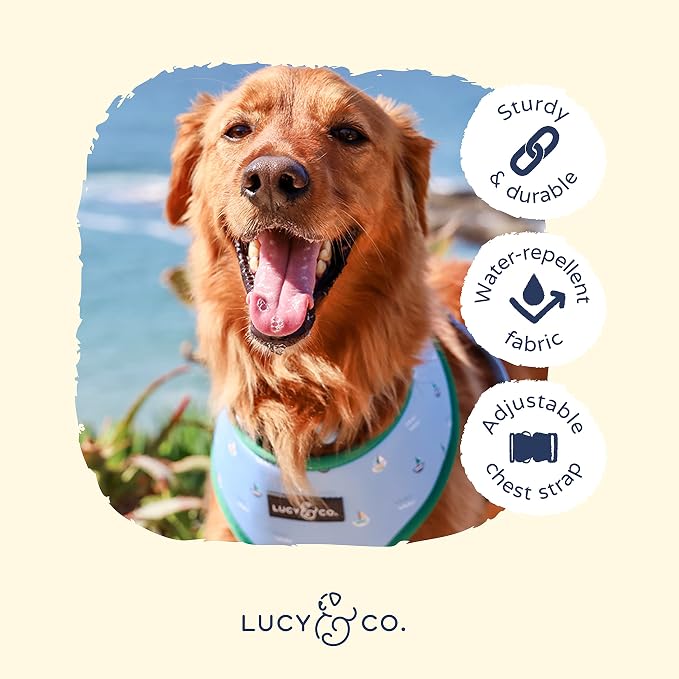 Lucy & Co. Reversible Dog Harness - Water-Repellent Neoprene, Dual-Print Design, Easy Swap Style, Adjustable Comfort Fit - Set Sail Reversible Harness - Medium