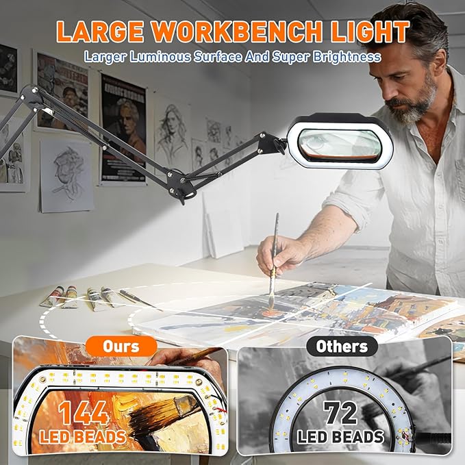 HITTI 30X & 12X Square Ultra Long Magnifying Glass with Light and Clamp