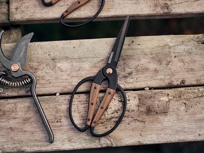 Barebones Garden Scissors - Walnut Scissors - Garden Supplies and Indoor Plant Accessories - Plant Shears with Wide Handles - Comfortable Fit Hand Pruners (Large)