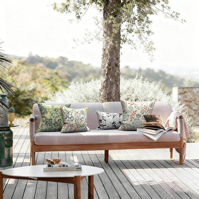 LVTXIII 2 Pack Outdoor Pillows 18x18 Inch, Square Throw Pillows with Inserts, Decorative Water-Repellent Pillow Cushions for Patio Furniture and Garden Sofa, Green Rose