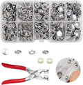 100 Sets Metal Snaps Buttons with Fastener Pliers Press Tool Kit Perfect for DIY Crafts Clothes Hats and Sewing (Silver Solid Prong Snaps)
